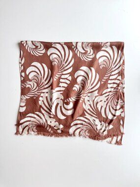 FREY WILLE Brown Ivory Sphinx Motif Silk Twill 69" x 20" Large Scarf Shawl